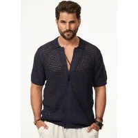 SOULSTAR Poloshirt im Crochet Vintage Summer-Look Herren Kurzarm Strick Polo-Hemd Cardigan T-Shirt