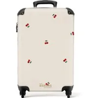 NoBoringSuitcases.com© Hartschalen-Trolley Beigefarbener Hintergrund mit Muster aus kleinen Kirschen 55x35x20cm, 4 Rollen, Reisetasche mit Rollen, Koffer Handgepäck Flugzeug