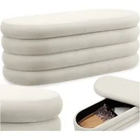 tectake Bank Polsterbank Altu mit großem Stauraum, 110 x 45 x 42 cm (Sitzbank, 1-St. Samtoptik Creme-Weiß), bodenschonende Kunststoffkappen, Belastbarkeit 150 kg