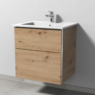 Sanipa 3way Keramik-Set Venticello Keramik-Waschtisch und Unterbau mit 2 Auszügen, Eiche Natural-Tou BR32185