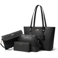 LuxusKollektion Handtasche Handtasche Damen Shopper Umhängetasche Geldbörse Set Aa-schwarz