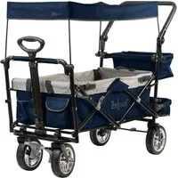 Zelsius Bollerwagen faltbar mit Dach, Blau / Grau, Transportwagen mit Gurtsystem