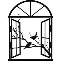 UNUS HOME Wanddekoobjekt Wandbild aus Metall selbstklebend Fenster mit Vögeln (30x40 cm), Wanddeko schwarz, Vogelmotiv Wandbild
