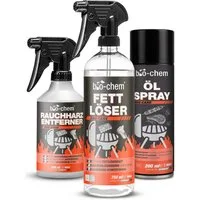 bio-chem Grillreiniger Set – Reinigung & Pflege für Grill, Backofen & Edelstahl Grillreiniger (Sparpaket, [3-St. Grillreiniger Set mit Rauchharz Entferner, Fettlöser & BBQ Öl-Spray Rauchharz Entferner, Fettlöser & Öl-Spray für Grill und Backofen)