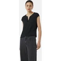 comma Kurzarmshirt T-Shirt Blusenshirt mit Satinblende