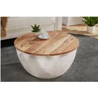 riess-ambiente Couchtisch ORIENT STORAGE Ø60cm natur / silber (Einzelartikel, 1-St), Wohnzimmer · rund · Massivholz · Metall · mit Stauraum · Hammerschlag