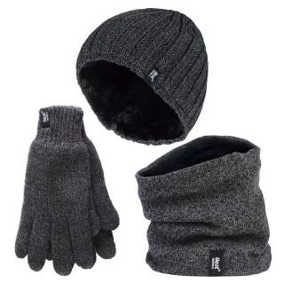 Herren Mütze, Halswärmer & Handschuhe Set | Wärmehalter | Winter gestricktes warmes Accessoires Set - Grau
