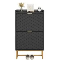 UEV Schuhschrank mit 2 Klappen, Schuhkipper Schmal, Schuhregal mit Metallfüße (50 x 24 x 103,5cm Modern Schuhaufbewahrung mit Oberplatte, Schuhkommode,Anti-Kipp-Vorrichtung für Eingangsbereich) trennwände verstellbar und abnehmbar für verschiedene Sc