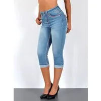 ESRA Caprijeans 3/4 Capri Jeans Damen High Waist weiße Naht Jeans Kontrastnähte J569 Capri Jeans Damen High Waist weiße Naht Jeans Kontrastnähte J569