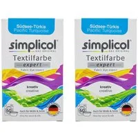 simplicol Textilfarbe Textilfarbe Expert Südsee-Türkis 2er Pack 150g Stofffarbe Färbemittel, Farberneuerung Textilfärbemittel Farbauffrischung Farbmischung Batik