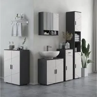 Kleankin Badkommode Badezimmerschrank Beistellschrank mit Doppeltür, Verstellbar Ablagen (Badschrank, 1 St., Aufbewahrungsschrank), für Wohnzimmer 60 x 30 x 82 cm Grau