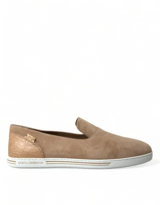 Dolce & Gabbana Beiger Wildleder Kaiman Herren Pantoletten Schuhe