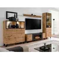 ASM-Moebel Wohnwand Wohnwand Anbauwand THIN-K LED Bio-Ethanol Kamin Push-Click, Mit Bio-Ethanol Kamin, mit Push-Click System und Led Beleuchtung.