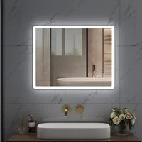 HOROW Badspiegel Badspiegel LED Badezimmerspiegel Rechteckig Lichtfarbe einstellbar (Kaltweiß/Neutralweiß/Warmweiß Licht, Dimmbar, Memory Funktion, IP44, 3 Lichtfarben, Anti-Beschlag), Dimmbar, Antibeschlag ohne Rahmen Wandspiegel, Energiesparend