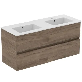 Ideal Standard Möbelpaket Eurovit+ m.WT 121cm Weiss u.Schrank 120cm 2Ausz. Nussbaum geflammt, R0576Y R0576Y9
