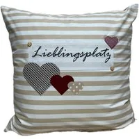 Ammerkind Dekokissen Landhausstil Kissenbezug *Lieblingsplatz* beige/weiß gestreift, 100% Handarbeit