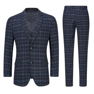 3-teiliger Slim Fit Herrenanzug mit Vintage-Karomuster, schwarz