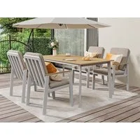 MeXo Gartenlounge-Set Garten Essgruppe für 4 Personen, (Gartenmöbel Set aus Aluminium, 5-tlg., mit PS-Tisch & bequemen Sesseln inkl. Kissen), Ideal für Garten, Terrasse & Balkon