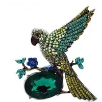 Dark-Desires Brosche Vintage Look Brosche Vogel auf Ast in grün mit Strass, Damen Brosche vintage Accesssoire retro Anstecknadel