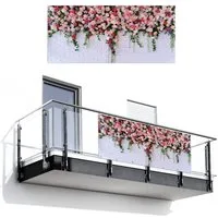 MuchoWow Balkonsichtschutz Blumen - Rosa - Pflanzen - Weiß - Wand (1-St) Balkon Sichtschutz 90x200, Windschutz für Zaun PVC, 200x90 cm