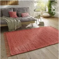 TaraCarpet Teppich Flickenteppich TaraCarpet Sylt mit Fransen, rechteckig, Höhe: 5 mm, Wohnzimmer Schlafzimmer Küchenteppich rot 160x230