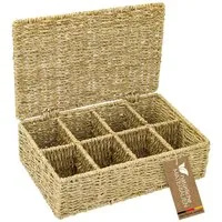 HMF Teebox Teebox aus Seegras mit 8 Fächern, Aufbewahrung von Teebeuteln, Seegras, Aufbewahrungskorb als Organizer für Küche, Bad Wohnbereich 33x21x10 cm