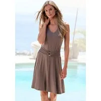 LASCANA Jerseykleid mit schwingendem Rock und goldenem Zieraccessoire ärmelloses Sommerkleid mit breiten Trägern und V-Ausschnitt