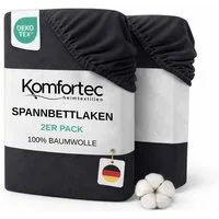 Komfortec Spannbettlaken Jersey Spannbettuch, 90x200, 140x200, 160x200, 180x200 oder 200x200 cm, 100% Baumwolle (135 g/m), Gummizug: Rundum, (2 Stück), OEKO-TEX® Standard 100 Zertifisiert, für Matratzen bis 25 cm Höhe