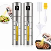 Toomoke Ölspender Ölsprüher Edelstahl 2er Set 100ml mit Zubehör für Küche & BBQ, (Hochwertiger Ölzerstäuber mit Messskala, 5-tlg., feinem Sprühnebel und praktischem Zubehör), ideal zum Kochen, Grillen, Backen, für Salate und Heißluftfritteusen