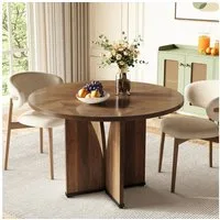 Tribesigns Esstisch Runder Esstisch 100 cm, Holztisch für 4 Personen, Braun/Schwarz (1 x Esstisch 1 x Zubehörpaket 1 x Anleitung), Esszimmertisch im Landhausstil, Küchentisch aus Holz im Industrial