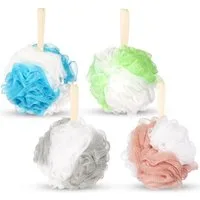 BRUBAKER Duschschwamm Badeschwamm Set Bunt - 50 g Badeknäuel - Massageschwamm, 4-tlg., Peelingschwamm Badezubehör - Luffaschwamm für Peeling und Massage