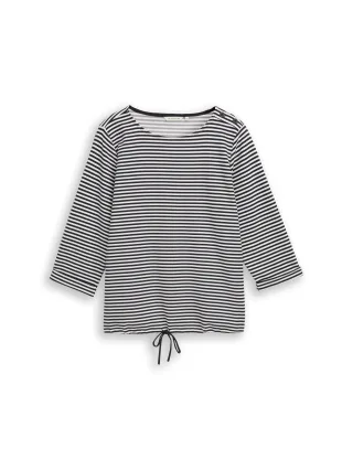 Tom Tailor - Plus Size - Langarmshirt mit Knopf-Details offwhite navy regular stripe - Gr. - 48