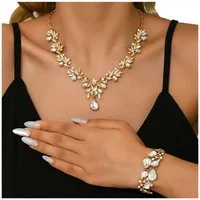Zaewry Schmuckset Dreiteiliges Schmuckset mit Strasssteinen (2-tlg), Halskette und Armband, geeignet für Hochzeit, Ball und Party