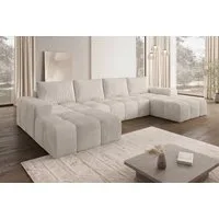 PROMETO Möbel Ecksofa Couch U-Form, Sofa U-Form Teddy-Bouclé, Web oder Cord-Stoff Cento
