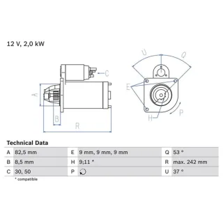 Bosch Anlasser 2,0 kW Fiat Doblo Palio Punto Strada 1,9