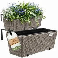 Casaria Blumenkasten, 2er Set 11 Liter Montagehalterung indoor outdoor Geländerkasten
