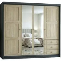 A&J MöbelLand GmbH Drehtürenschrank OSLO viertüriger Kleiderschrank mit Schubladen und Metallgriffen (Geräumiger viertüriger Kleiderschrank mit Schubladen und Metallgriffen. Geräumiger Schrank mit einer Breite von 200 cm und Schubladen, ideal zur Auf