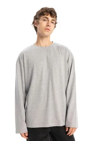 Komfort Fit Langarm T-Shirt mit Rundhalsausschnitt aus Baumwolle