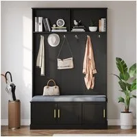 Merax Garderoben-Set mit Schuhbank & 6 Haken, (1-St., B120/T40/H191 cm), Garderobenständer Flurgarderobe mit Ablage & 3 Türen, freistehend