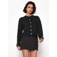 SASSYCLASSY Cardigan Oversize Strickjacke Damen mit Perlenknöpfen Cardigan mit Wollanteil elegant Hellbeige Rosa Pink Schwarz