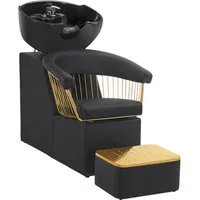 Barberpub Waschbecken Barberpub Friseurstuhl mit Waschbecken Retro 8037, Rückwärtswaschsessel, mit Fußhocker, Waschbecken aus Keramik