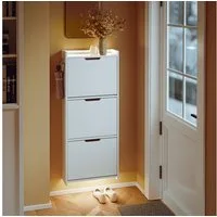 SoBuy Schuhschrank FSR151-H-E, Schuhschrank schmal, Schuhregal Schuhkipper Flurschrank Schuhschrank hängend, mit Sensorlicht, 3 Klappen, Schuhaufbewahrung