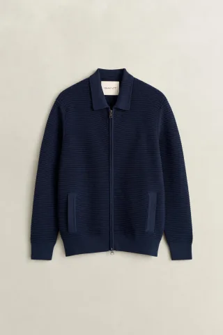 GANT - Strukturierte Polostrickjacke mit Reißverschluss evening blue - Gr. - XS