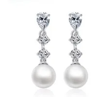 ROUGEMONT Perlenohrringe Funkelnde Damen Perlen Ohrhänger mit Zirkonia 925 Sterling Silber