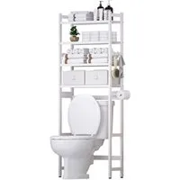 Yorbay Badregal Toilettenregal Bambus mit 4 Etagen & 2 Aufbewahrungskörben, 59x23,3x166 cm, Badezimmerregal