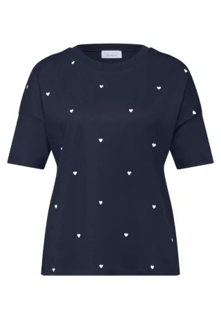 Street One - T-Shirt mit Allover-Muster und Rundhalsausschnitt blau - Gr. - 34