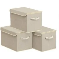 SONGMICS Aufbewahrungsbox mit Deckel, 3er Set, klappbar, Stoffboxen, Aufbewahrung, Organizer, Kleiderschrank, Griffe, 38 x 25 x 25 cm