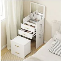 HOMCOM Schminktisch mit Rollhocker, Spiegel, 3 Schubladen (Kosmetiktisch, 1-St., Frisiertisch), Frisierkommode für Schlafzimmer, Weiß
