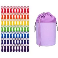 trendfinding Wäscheklammern 70 Wäscheklammern Regenbogen Edelstahl - Canvas Klammerbeutel Flieder, Mit neuester Klammertechnik für empfindliche Wäsche
