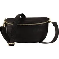 MIRROSI Bauchtasche mit GOLDENER Reißverschluss Damen, Echtleder, MADE IN ITALY, (Umhängetasche, Schultertasche auch Leder für jeden Anlass (1 Tasche & 1 Ledergurt), 3 Größen auswählbar, Brusttasche), Crossbody Bag, Gold, verstellbare Schulterriemen